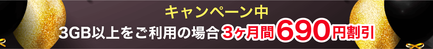 キャンペーン中 3GB以上をご利用の場合 3ヶ月690円割引