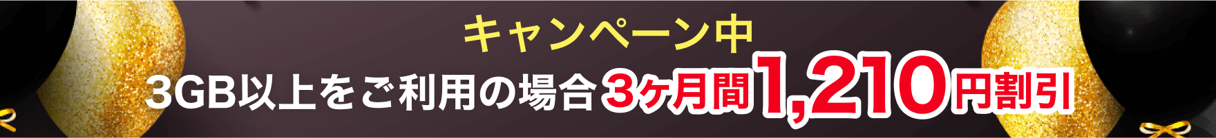 キャンペーン中 3GB以上をご利用の場合 3ヶ月1,210円割引