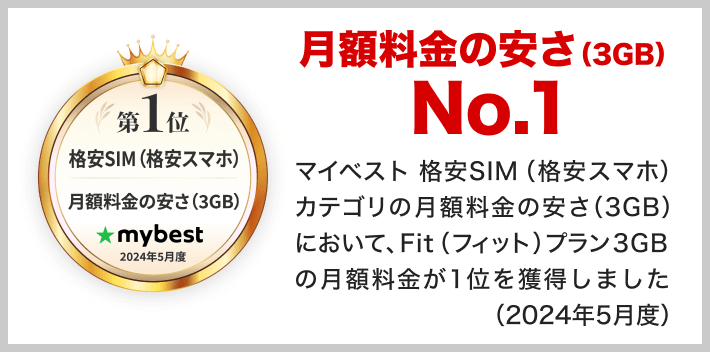 格安SIM_月額料金の安さ（3GB）No.1